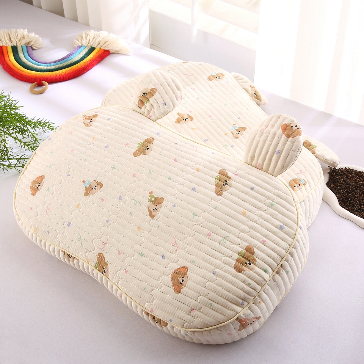 91家纺网 家纺一手货源 找家纺 鼎晟纺 2025新款米奇耳朵全棉双层纱枕头枕芯可拆洗可替换内胆荞麦壳枕头枕芯 星仔