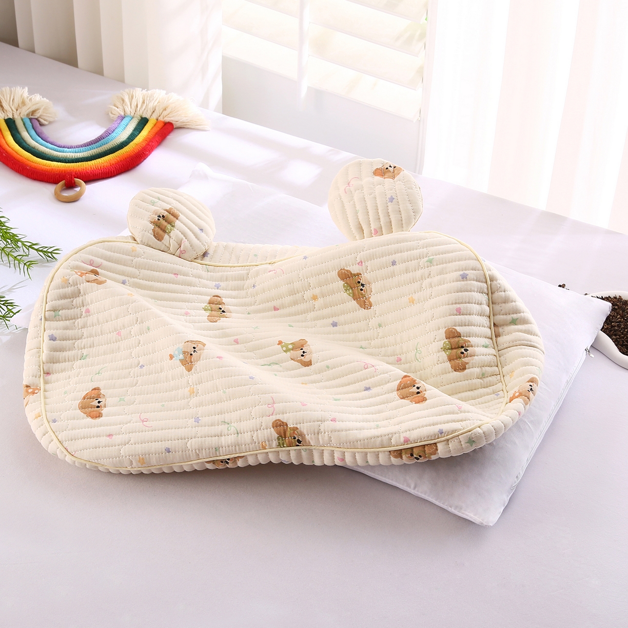 91家纺网 家纺一手货源 找家纺 鼎晟纺 2025新款米奇耳朵全棉双层纱枕头枕芯可拆洗可替换内胆荞麦壳枕头枕芯 星仔