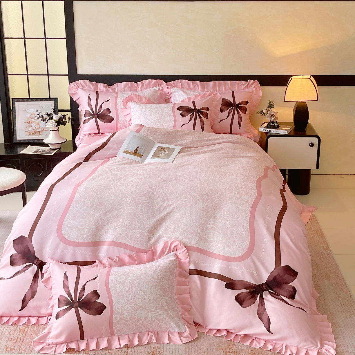 大麦乐田 2025新款加厚磨毛植物羊绒韩版四件套 法式浪漫 玉