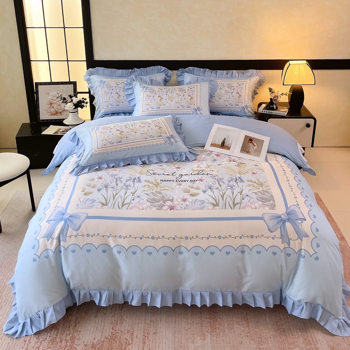 91家纺网 家纺一手货源 找家纺 大麦乐田 2025新款加厚磨毛植物羊绒韩版四件套 甜蜜佳人 兰