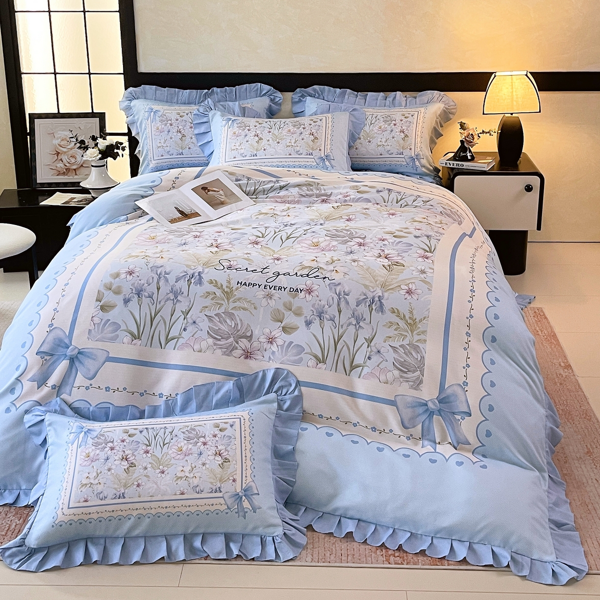 大麦乐田 2025新款加厚磨毛植物羊绒韩版四件套 甜蜜佳人 兰