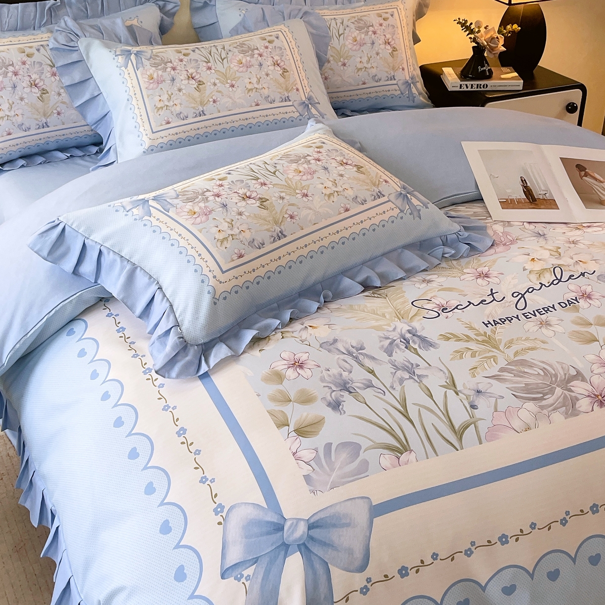 91家纺网 家纺一手货源 找家纺 大麦乐田 2025新款加厚磨毛植物羊绒韩版四件套 甜蜜佳人 兰