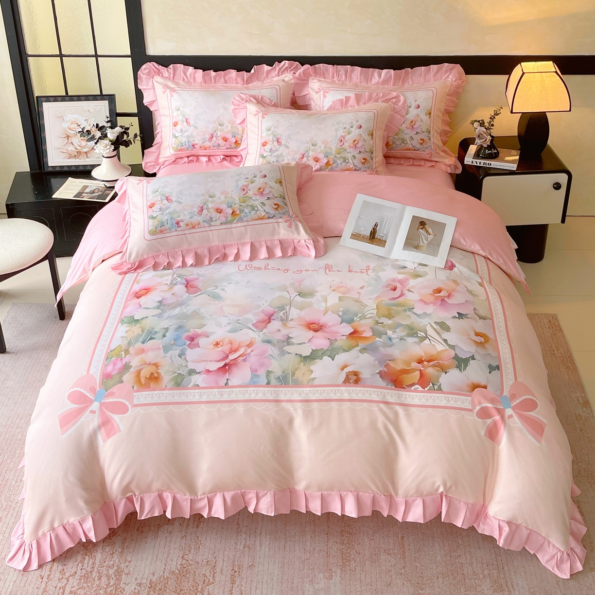 91家纺网 家纺一手货源 找家纺 大麦乐田 2025新款加厚磨毛植物羊绒韩版四件套 花屹恋人 玉