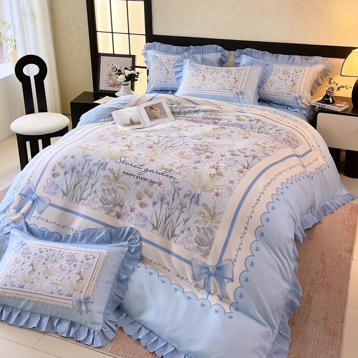 91家纺网 家纺一手货源 找家纺 大麦乐田 2025新款加厚磨毛植物羊绒韩版四件套 甜蜜佳人 兰