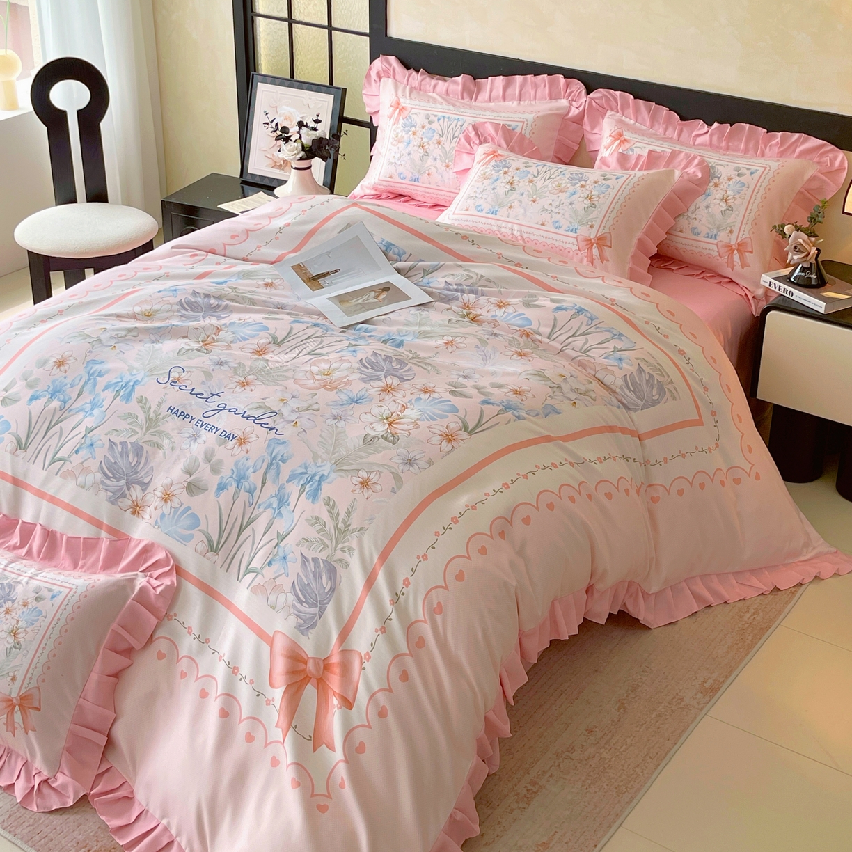 91家纺网 家纺一手货源 找家纺 大麦乐田 2025新款加厚磨毛植物羊绒韩版四件套 甜蜜佳人 玉