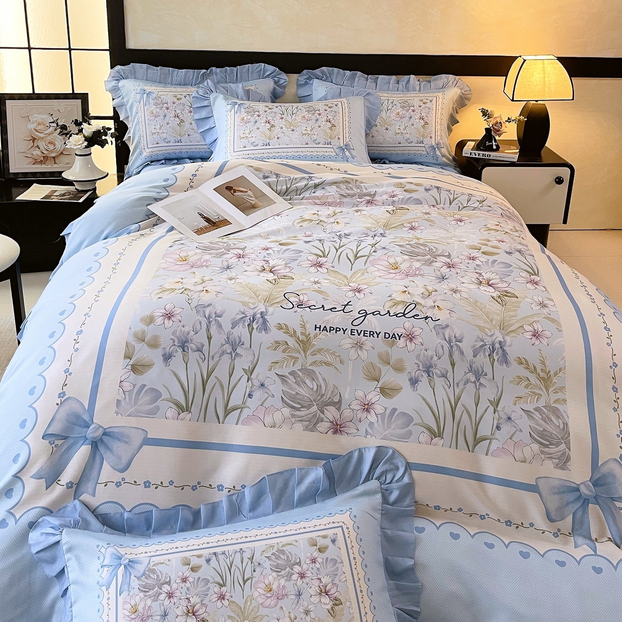 91家纺网 家纺一手货源 找家纺 大麦乐田 2025新款加厚磨毛植物羊绒韩版四件套 甜蜜佳人 兰