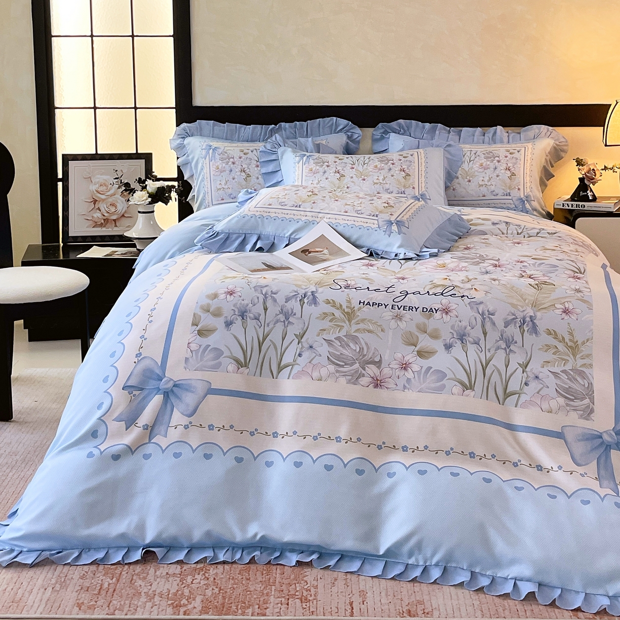 91家纺网 家纺一手货源 找家纺 大麦乐田 2025新款加厚磨毛植物羊绒韩版四件套 甜蜜佳人 兰