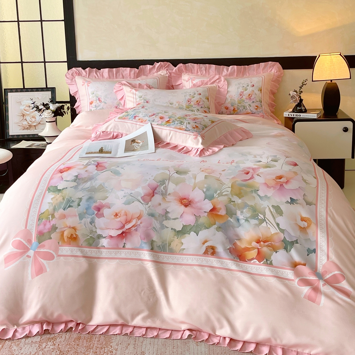 91家纺网 家纺一手货源 找家纺 大麦乐田 2025新款加厚磨毛植物羊绒韩版四件套 花屹恋人 玉