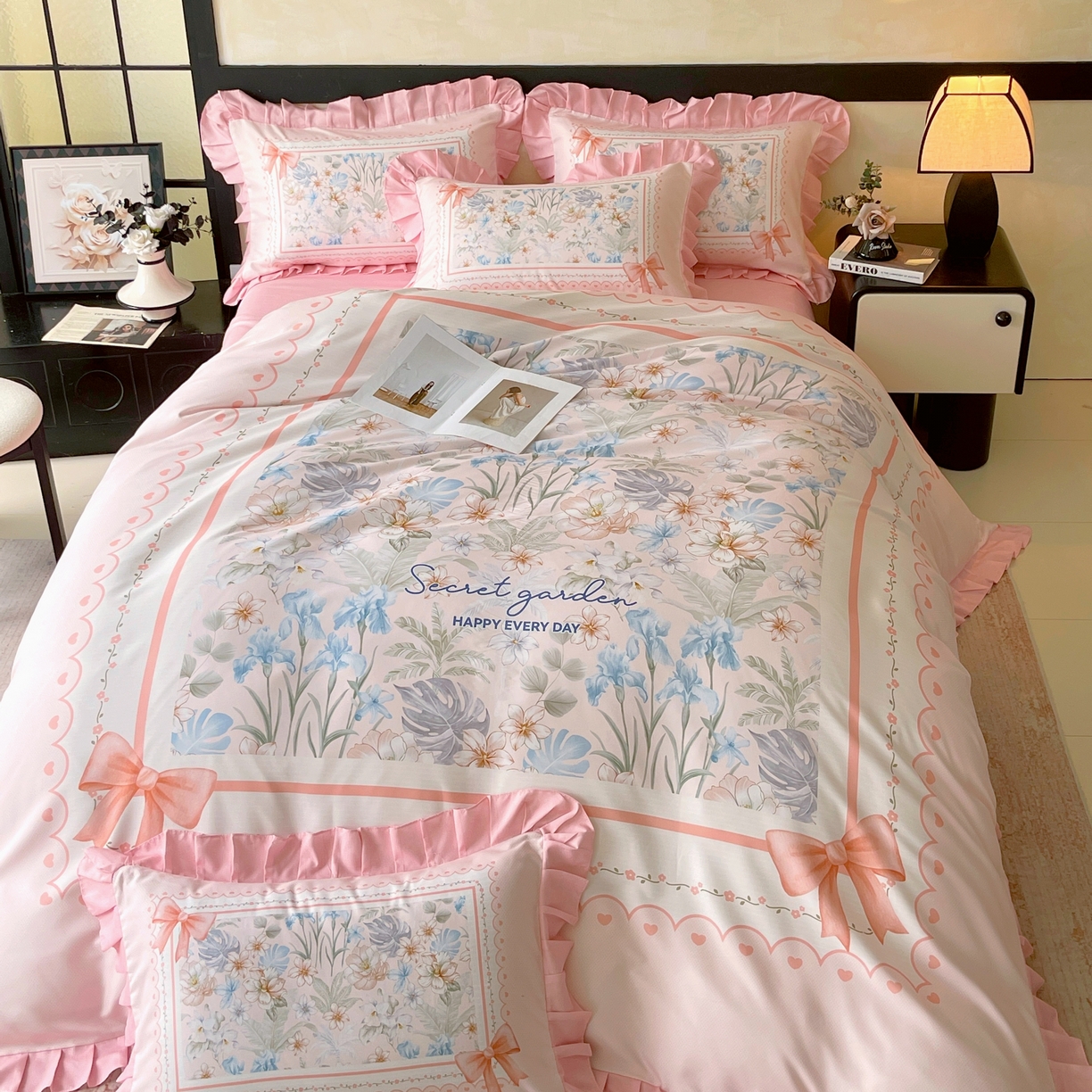 91家纺网 家纺一手货源 找家纺 大麦乐田 2025新款加厚磨毛植物羊绒韩版四件套 甜蜜佳人 玉