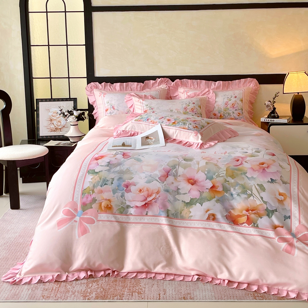 91家纺网 家纺一手货源 找家纺 大麦乐田 2025新款加厚磨毛植物羊绒韩版四件套 花屹恋人 玉