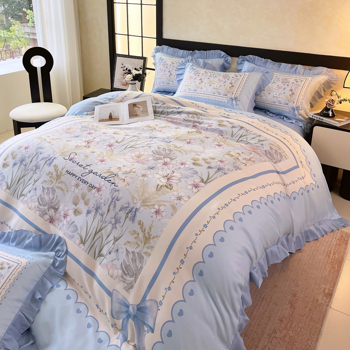 91家纺网 家纺一手货源 找家纺 大麦乐田 2025新款加厚磨毛植物羊绒韩版四件套 甜蜜佳人 兰