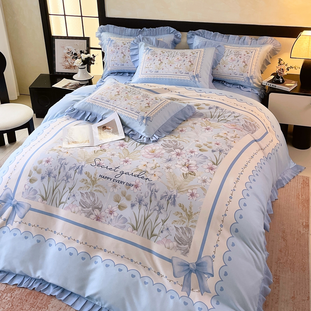 91家纺网 家纺一手货源 找家纺 大麦乐田 2025新款加厚磨毛植物羊绒韩版四件套 甜蜜佳人 兰