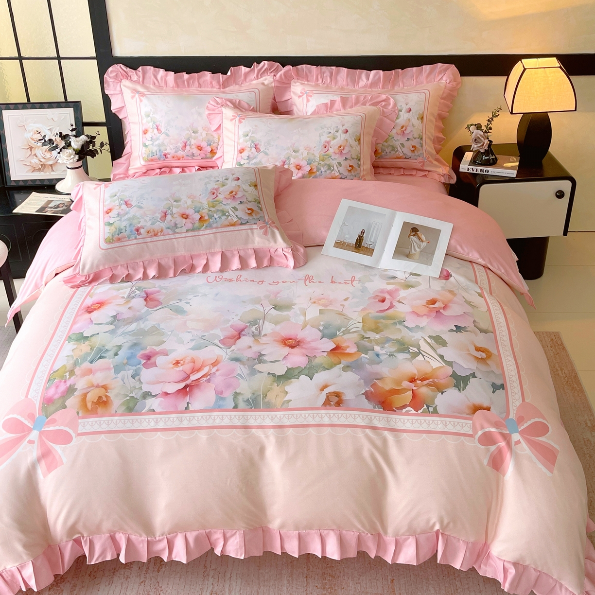 91家纺网 家纺一手货源 找家纺 大麦乐田 2025新款加厚磨毛植物羊绒韩版四件套 花屹恋人 玉