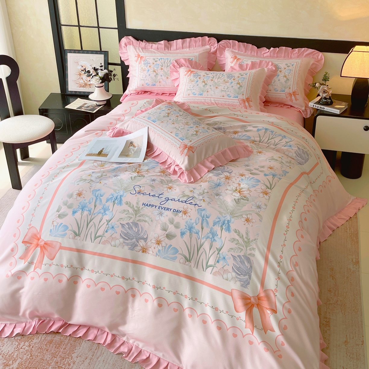 91家纺网 家纺一手货源 找家纺 大麦乐田 2025新款加厚磨毛植物羊绒韩版四件套 甜蜜佳人 玉