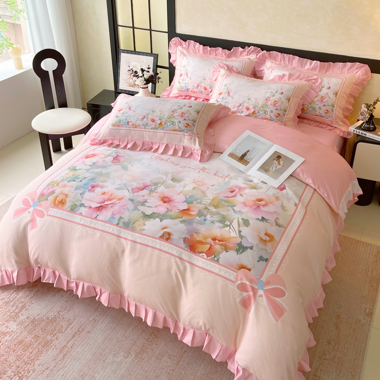 91家纺网 家纺一手货源 找家纺 大麦乐田 2025新款加厚磨毛植物羊绒韩版四件套 花屹恋人 玉