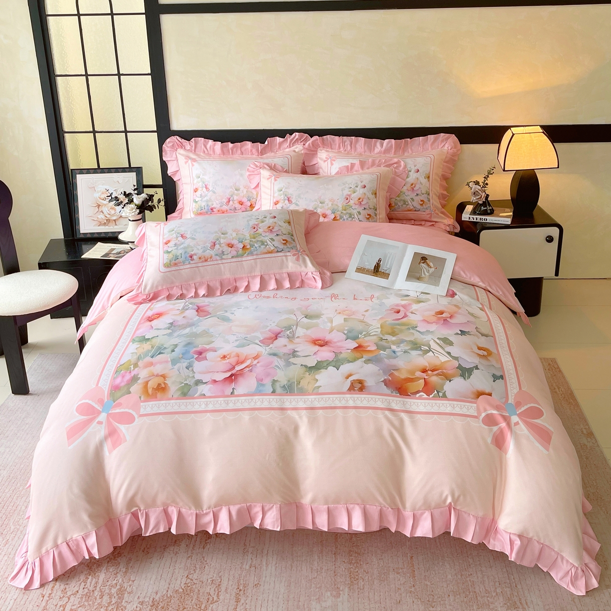 91家纺网 家纺一手货源 找家纺 大麦乐田 2025新款加厚磨毛植物羊绒韩版四件套 花屹恋人 玉