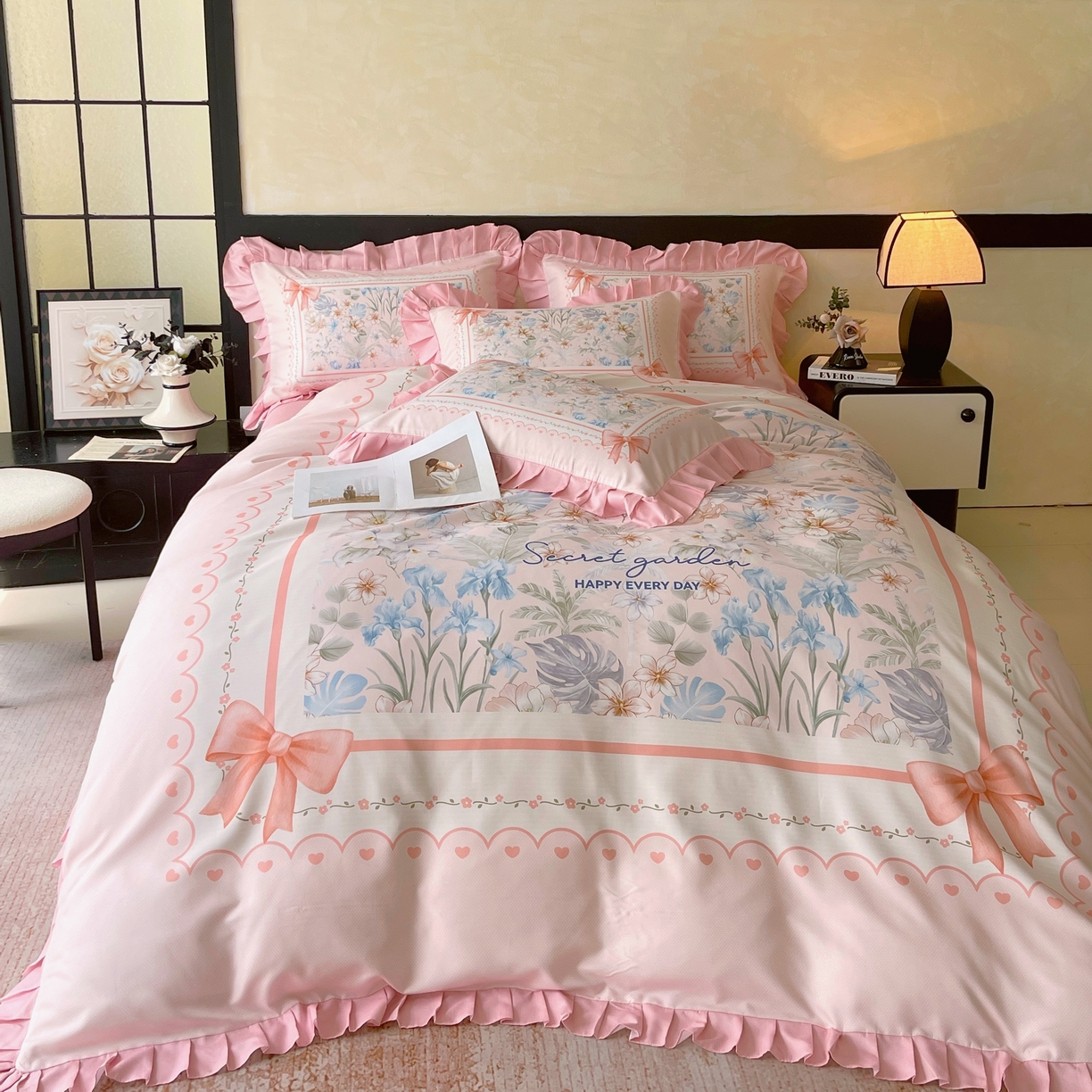 91家纺网 家纺一手货源 找家纺 大麦乐田 2025新款加厚磨毛植物羊绒韩版四件套 甜蜜佳人 玉