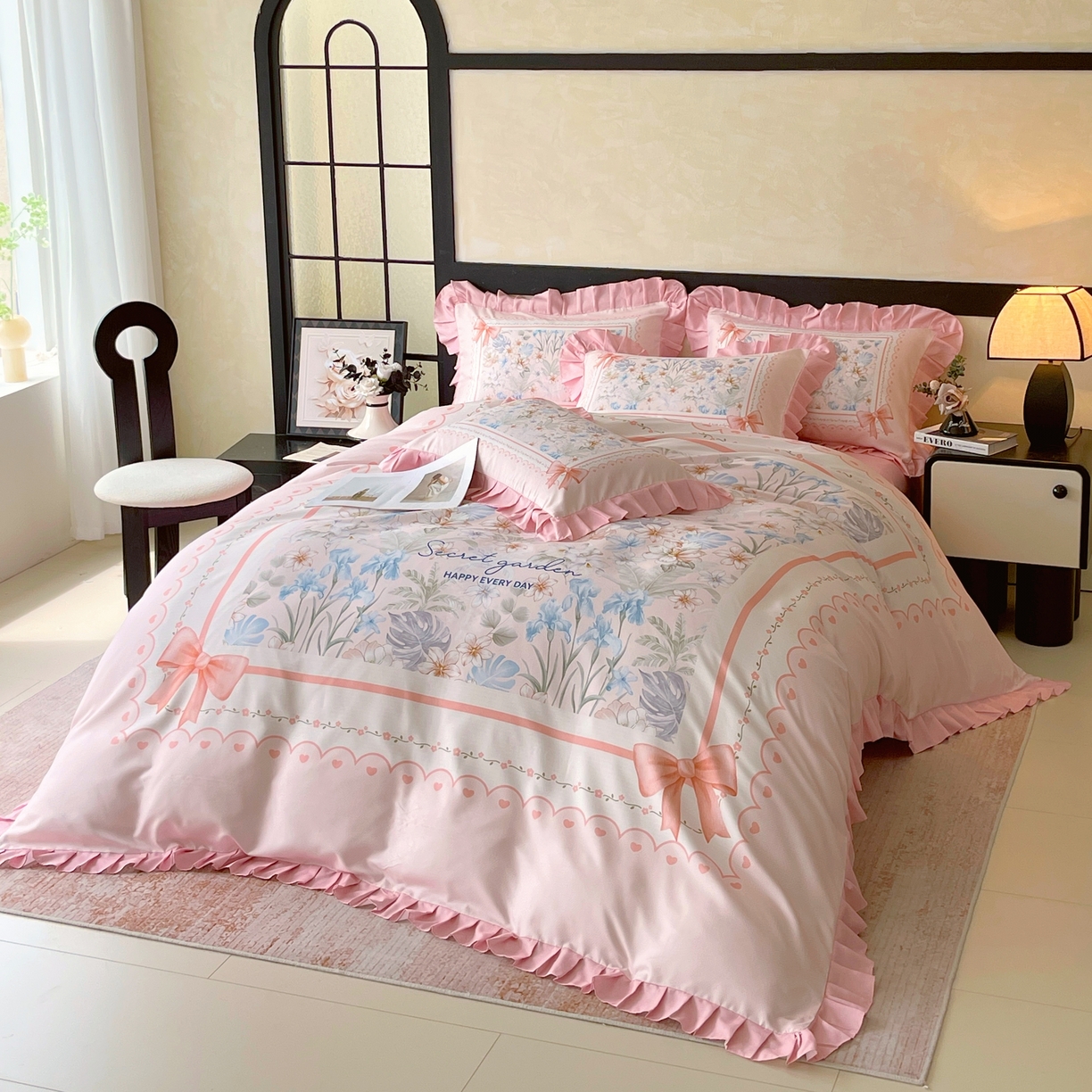 91家纺网 家纺一手货源 找家纺 大麦乐田 2025新款加厚磨毛植物羊绒韩版四件套 甜蜜佳人 玉