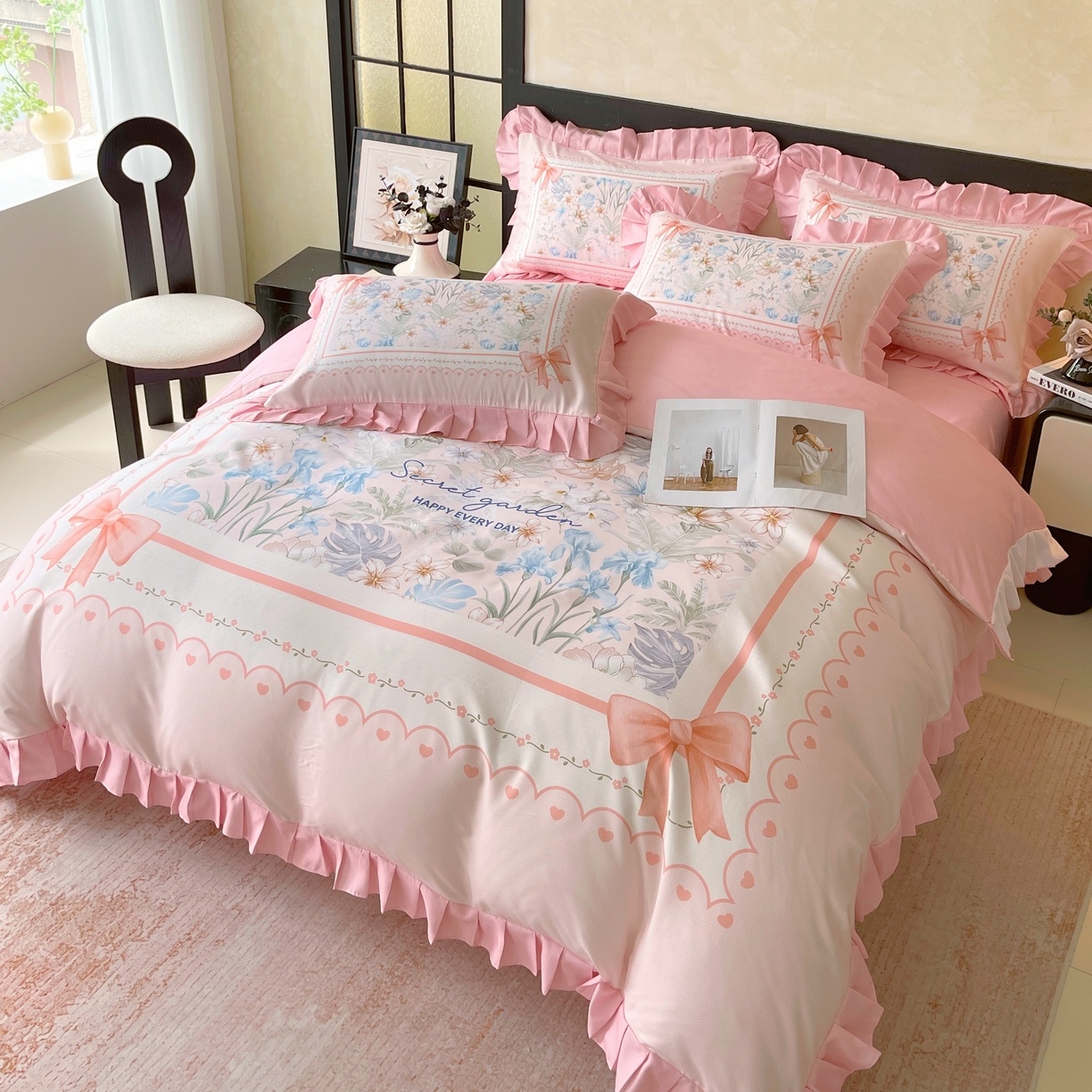 91家纺网 家纺一手货源 找家纺 大麦乐田 2025新款加厚磨毛植物羊绒韩版四件套 甜蜜佳人 玉