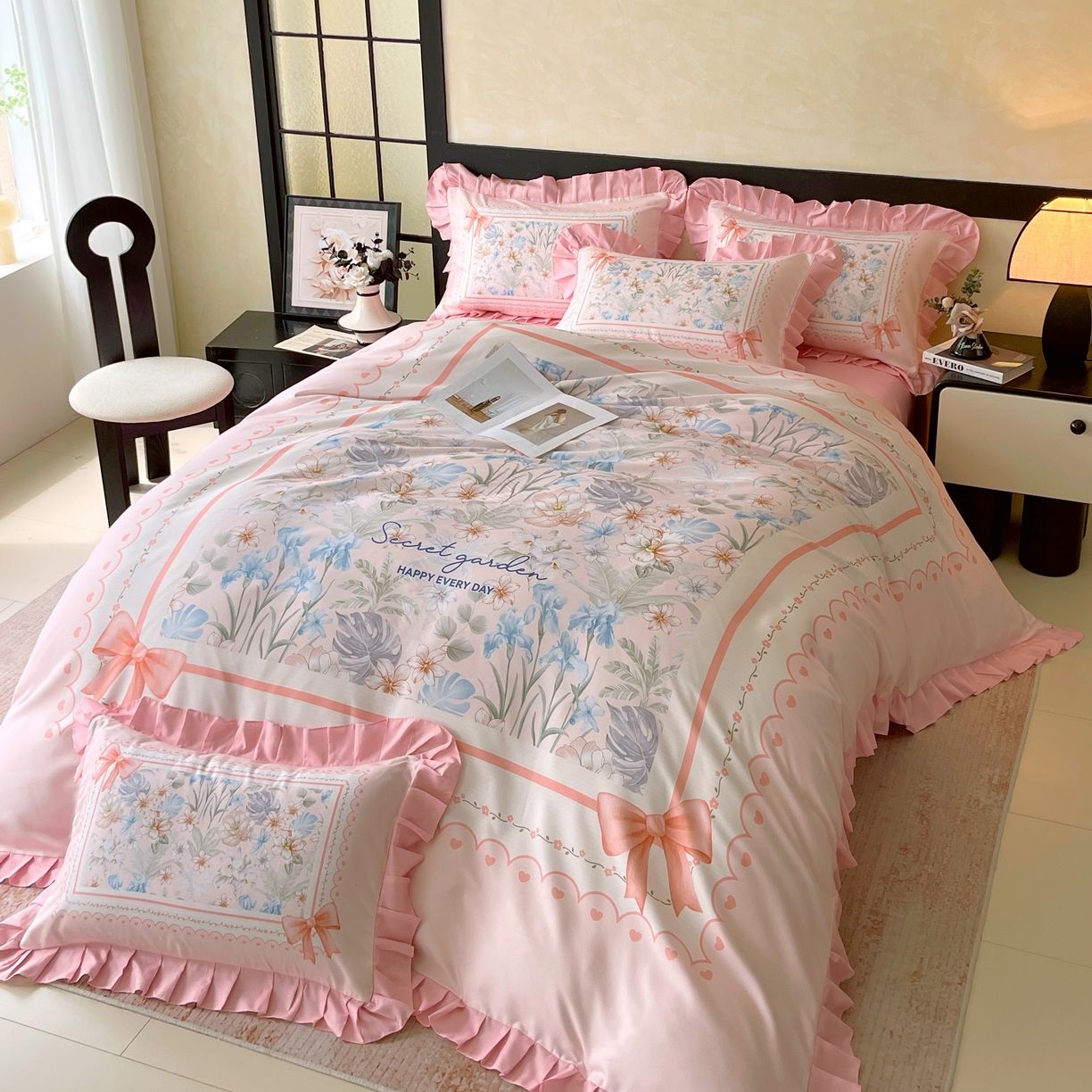 91家纺网 家纺一手货源 找家纺 大麦乐田 2025新款加厚磨毛植物羊绒韩版四件套 甜蜜佳人 玉