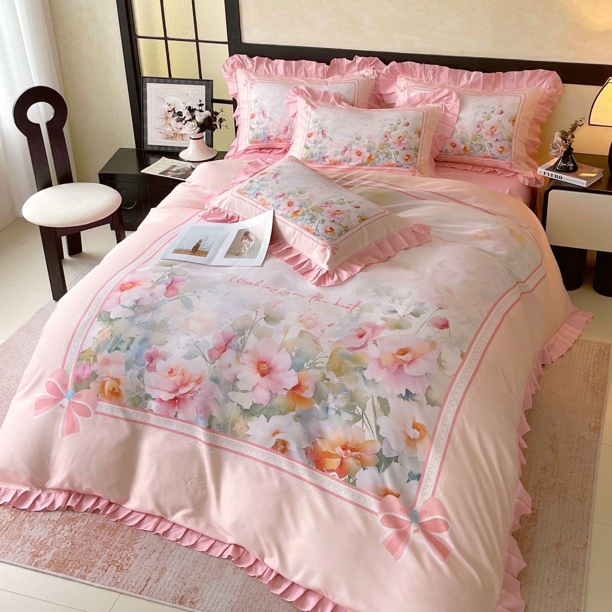 91家纺网 家纺一手货源 找家纺 大麦乐田 2025新款加厚磨毛植物羊绒韩版四件套 花屹恋人 玉