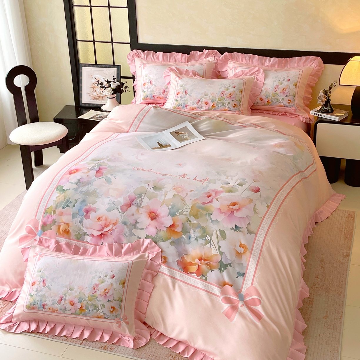 91家纺网 家纺一手货源 找家纺 大麦乐田 2025新款加厚磨毛植物羊绒韩版四件套 花屹恋人 玉