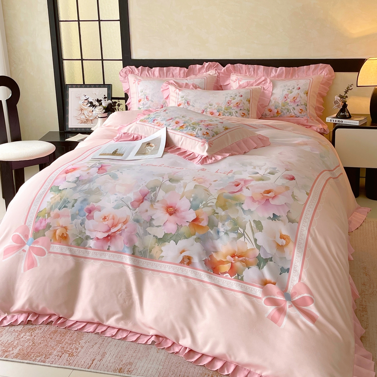 91家纺网 家纺一手货源 找家纺 大麦乐田 2025新款加厚磨毛植物羊绒韩版四件套 花屹恋人 玉