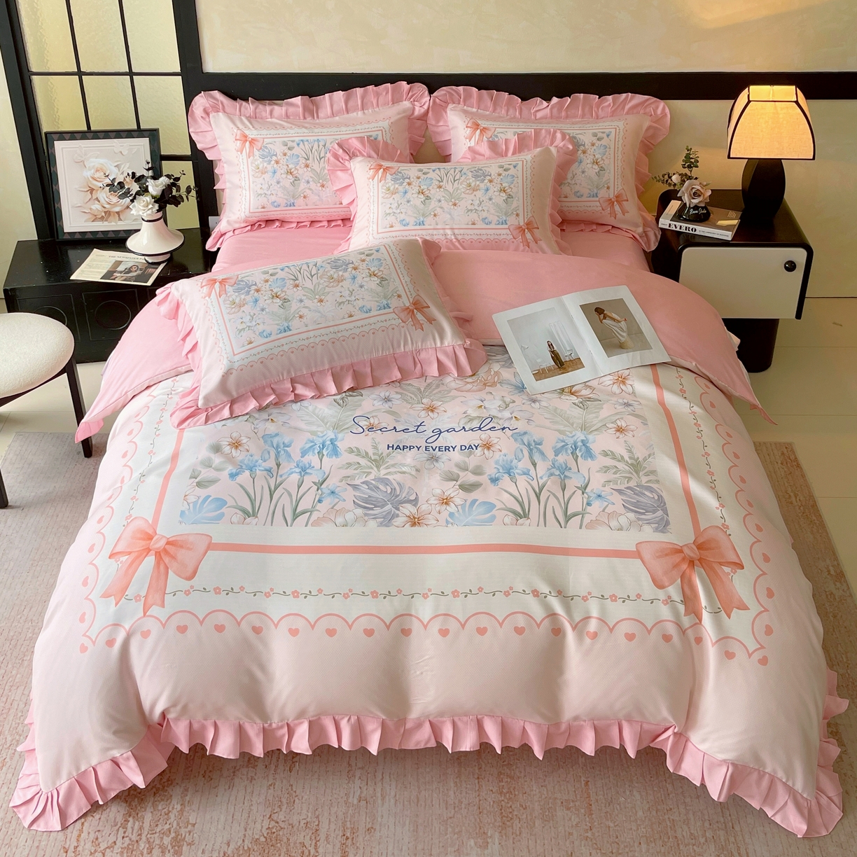 91家纺网 家纺一手货源 找家纺 大麦乐田 2025新款加厚磨毛植物羊绒韩版四件套 甜蜜佳人 玉