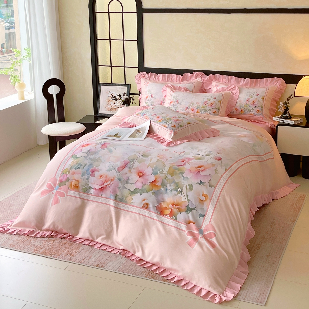 91家纺网 家纺一手货源 找家纺 大麦乐田 2025新款加厚磨毛植物羊绒韩版四件套 花屹恋人 玉