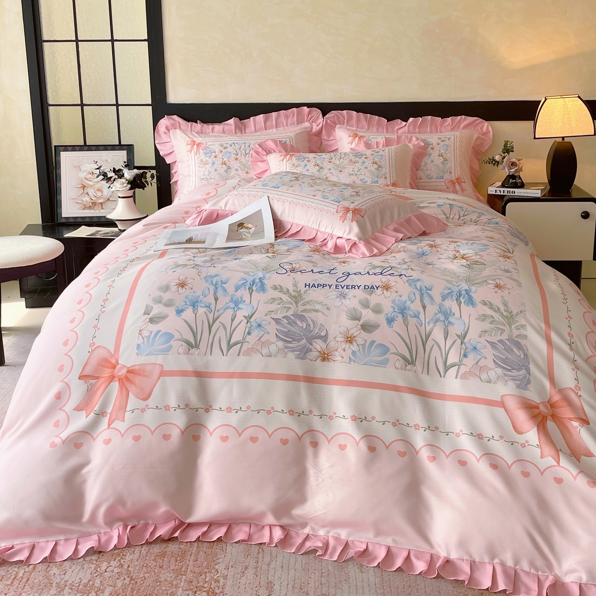 91家纺网 家纺一手货源 找家纺 大麦乐田 2025新款加厚磨毛植物羊绒韩版四件套 甜蜜佳人 玉