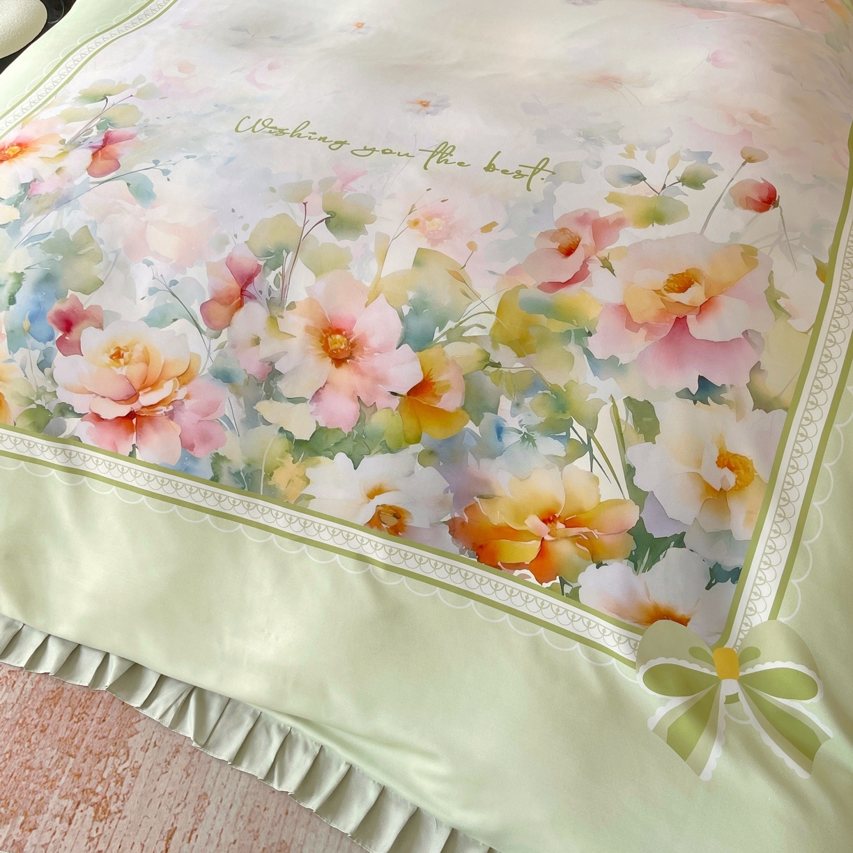 91家纺网 家纺一手货源 找家纺 大麦乐田 2025新款加厚磨毛植物羊绒韩版四件套 花屹恋人 绿