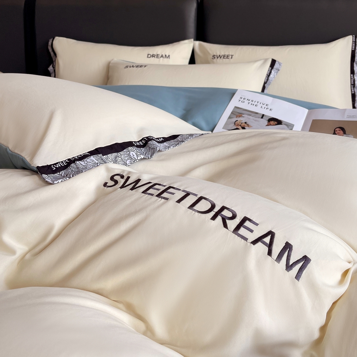 91家纺网 家纺一手货源 找家纺 大麦乐田 2025新款法式轻奢碳素刺绣磨毛四件套-北欧风情 北欧风情 奶白兰