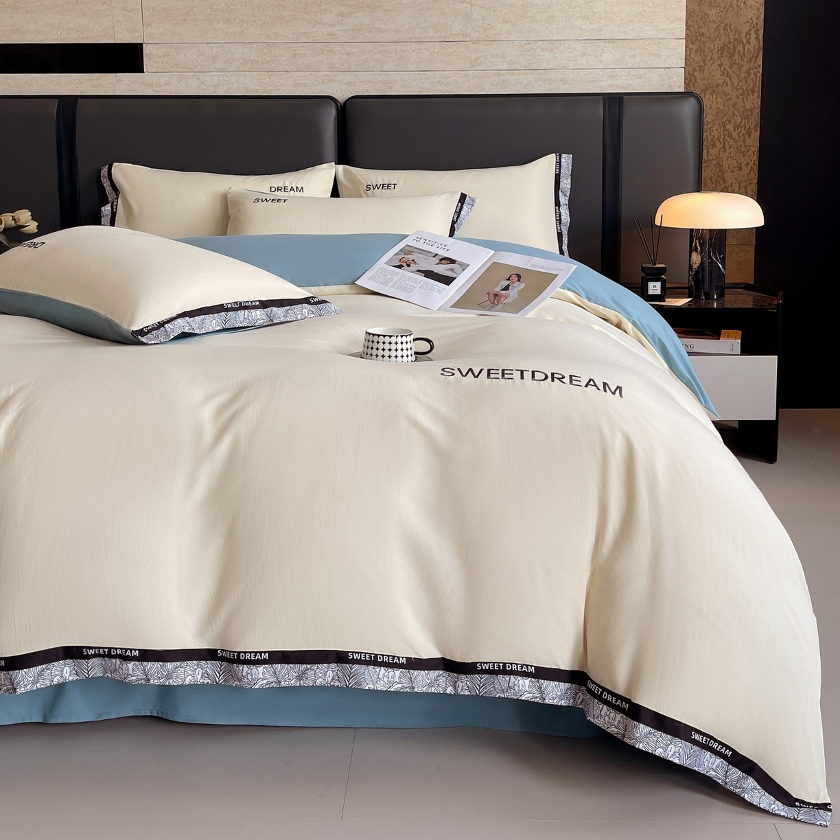 91家纺网 家纺一手货源 找家纺 大麦乐田 2025新款法式轻奢碳素刺绣磨毛四件套-北欧风情 北欧风情 奶白兰