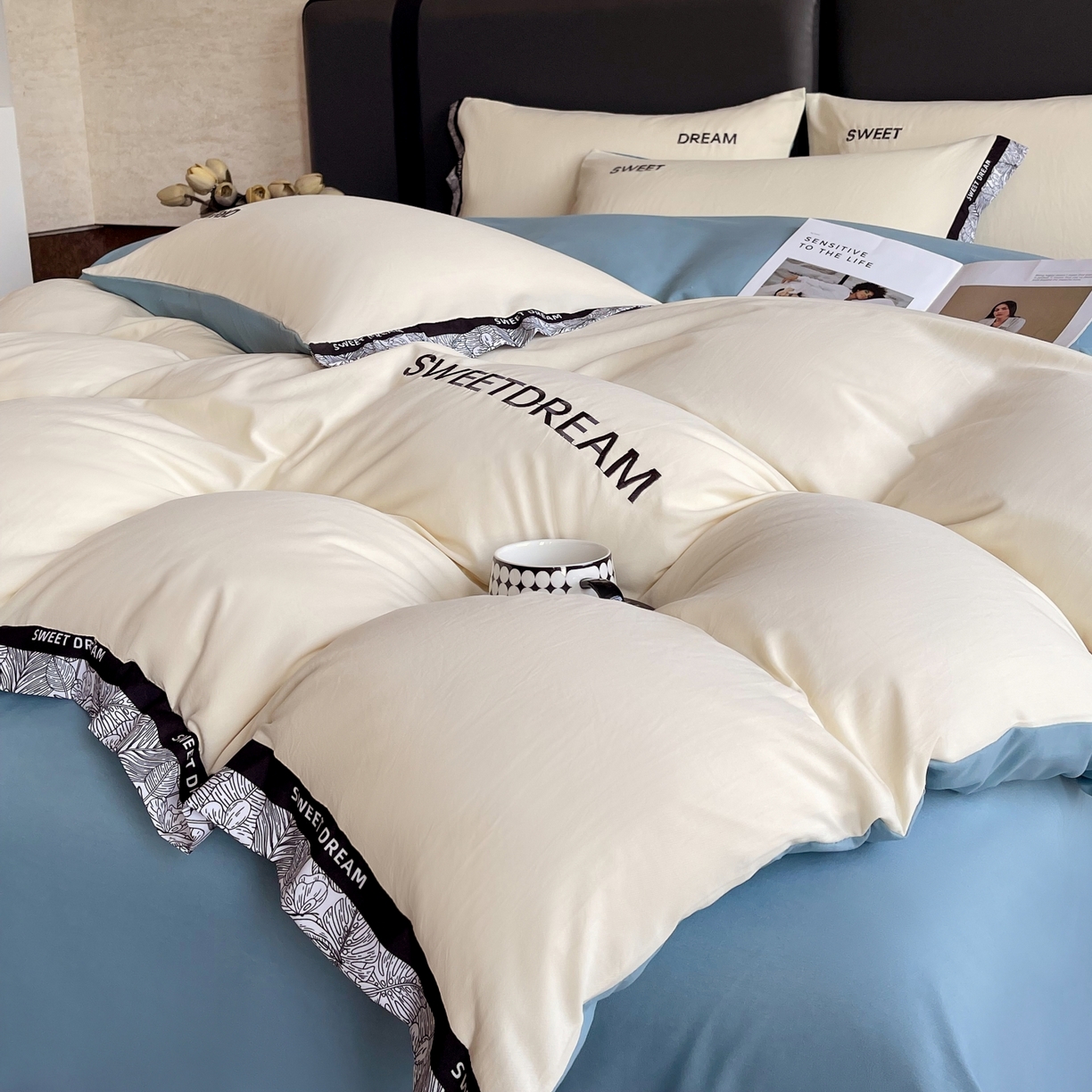 91家纺网 家纺一手货源 找家纺 大麦乐田 2025新款法式轻奢碳素刺绣磨毛四件套-北欧风情 北欧风情 奶白兰