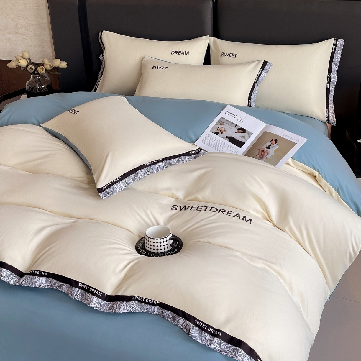 91家纺网 家纺一手货源 找家纺 大麦乐田 2025新款法式轻奢碳素刺绣磨毛四件套-北欧风情 北欧风情 奶白兰