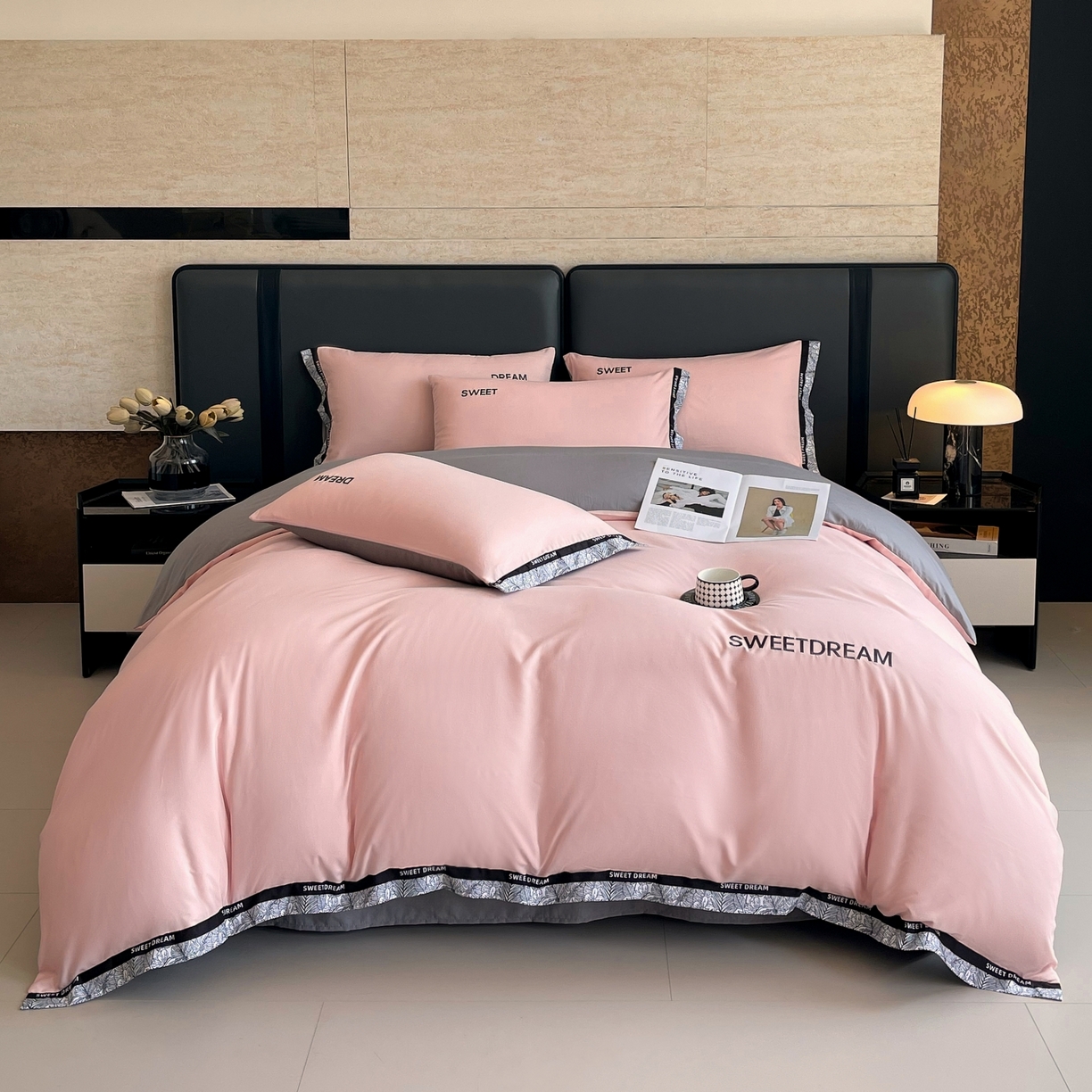 91家纺网 家纺一手货源 找家纺 大麦乐田 2025新款法式轻奢碳素刺绣磨毛四件套-北欧风情 北欧风情 香粉玉