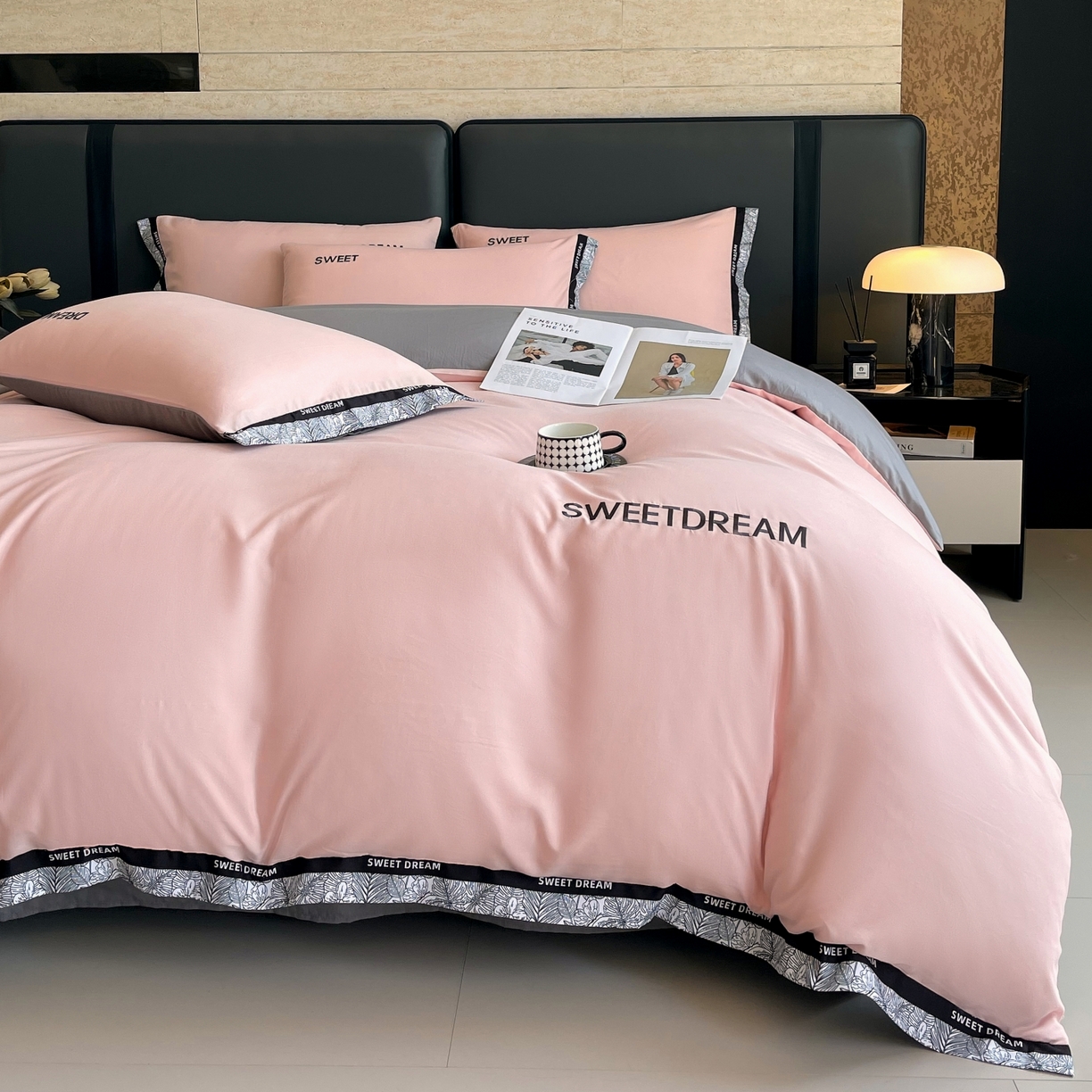 91家纺网 家纺一手货源 找家纺 大麦乐田 2025新款法式轻奢碳素刺绣磨毛四件套-北欧风情 北欧风情 香粉玉