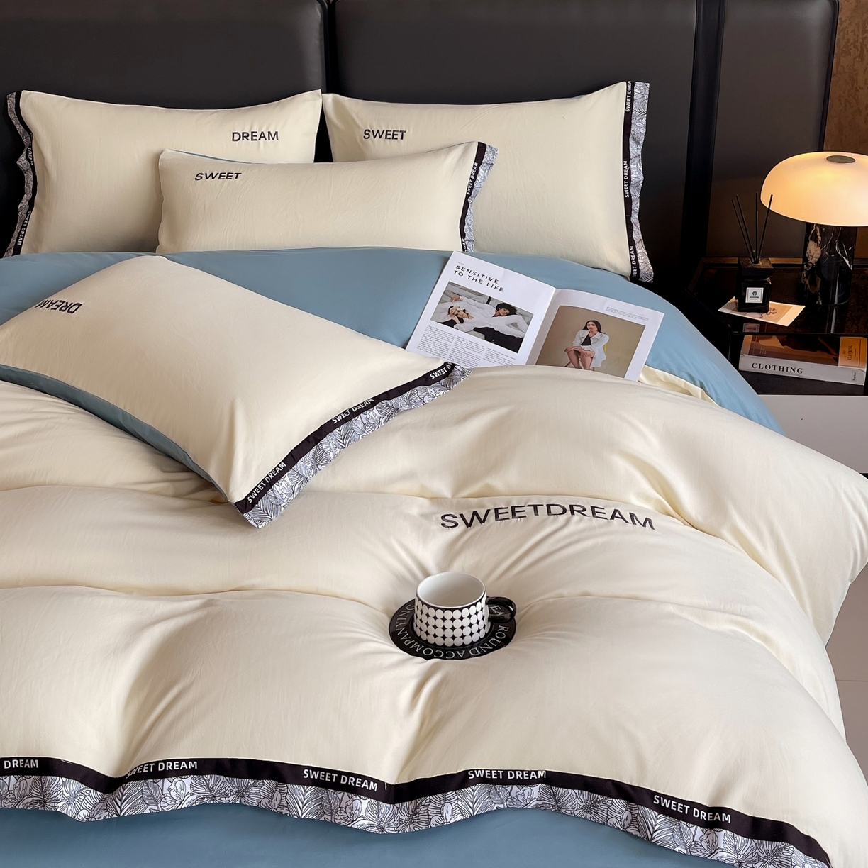 91家纺网 家纺一手货源 找家纺 大麦乐田 2025新款法式轻奢碳素刺绣磨毛四件套-北欧风情 北欧风情 奶白兰