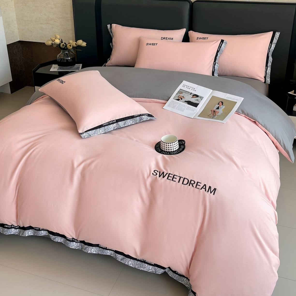 91家纺网 家纺一手货源 找家纺 大麦乐田 2025新款法式轻奢碳素刺绣磨毛四件套-北欧风情 北欧风情 香粉玉