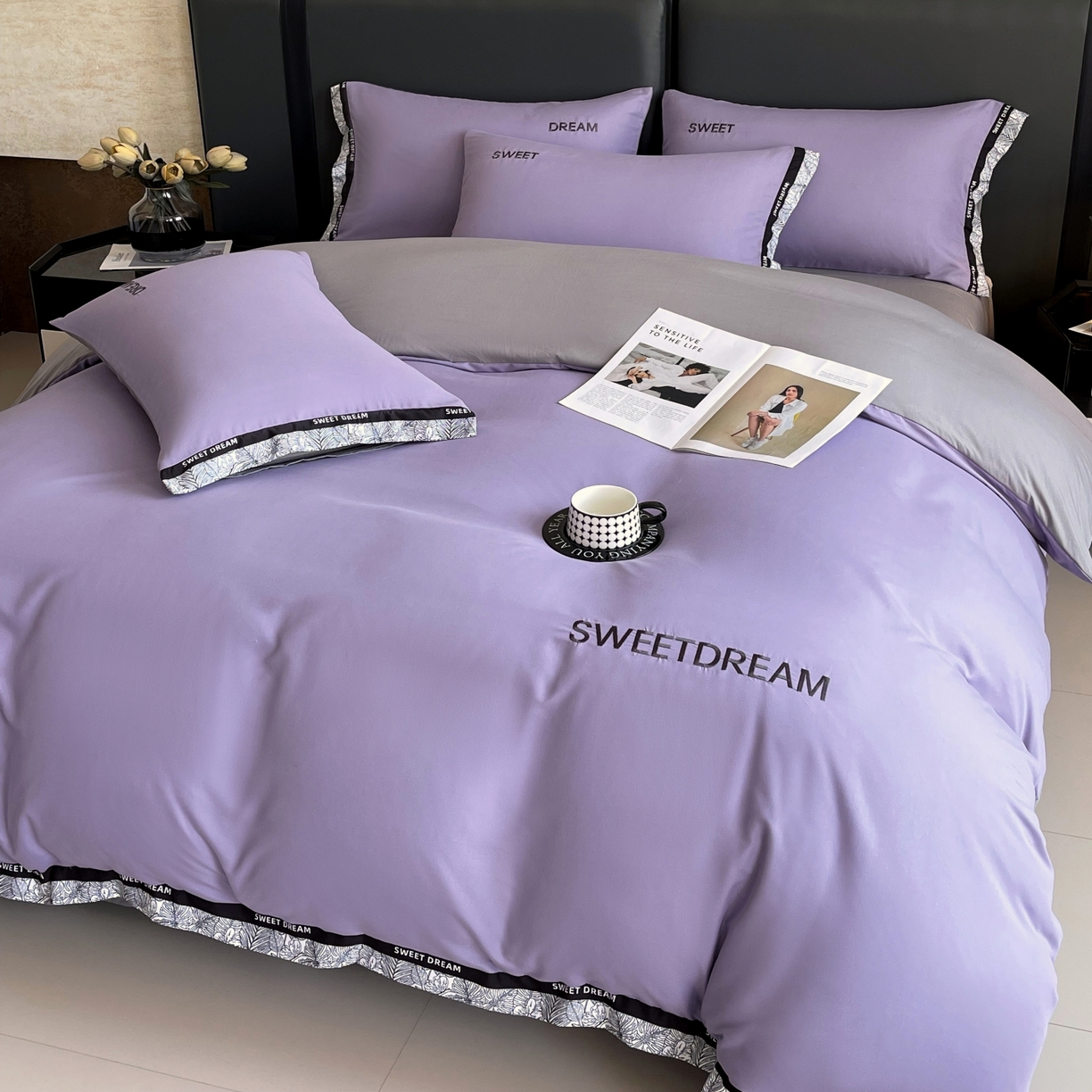 91家纺网 家纺一手货源 找家纺 大麦乐田 2025新款法式轻奢碳素刺绣磨毛四件套-北欧风情 北欧风情 梦幻紫