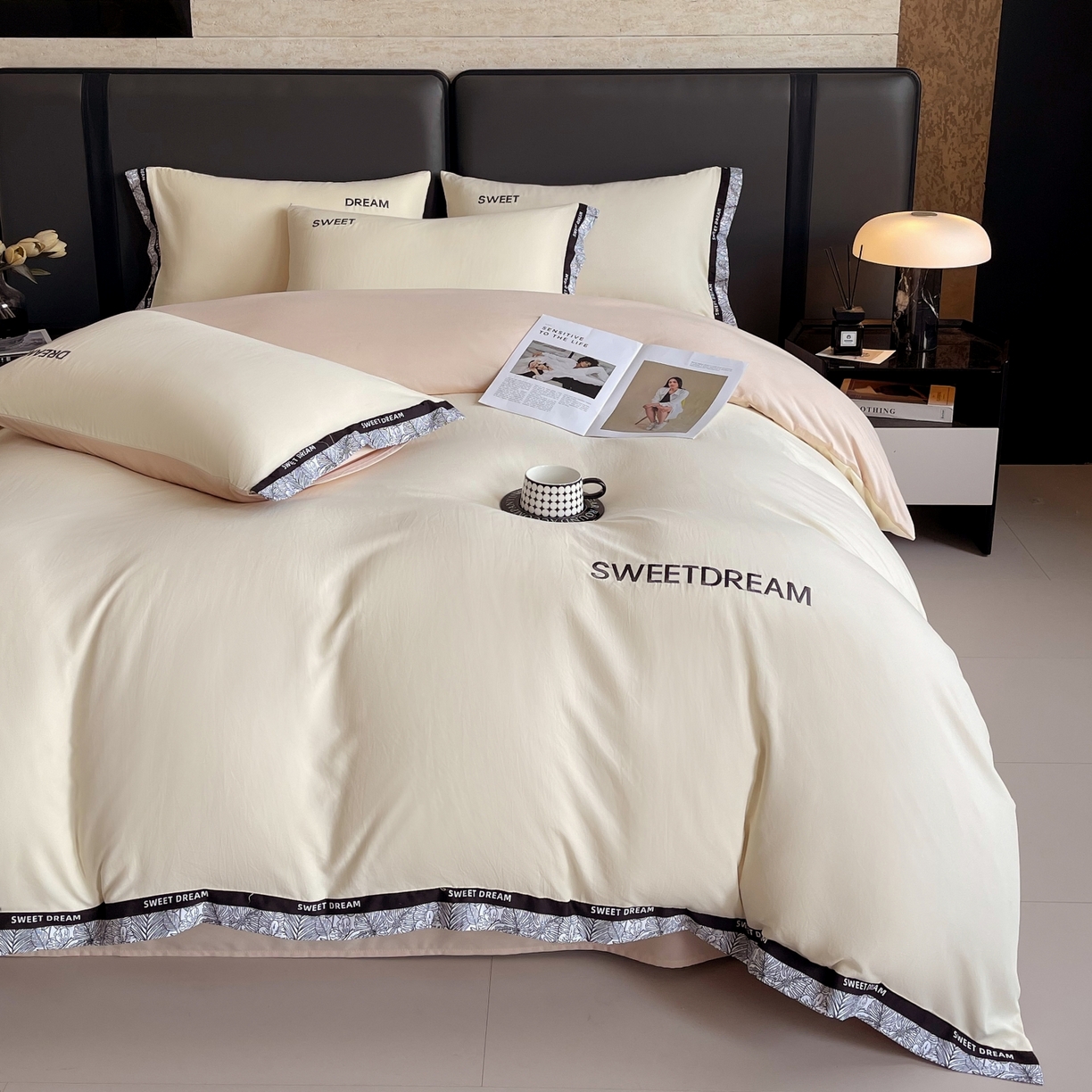 91家纺网 家纺一手货源 找家纺 大麦乐田 2025新款法式轻奢碳素刺绣磨毛四件套-北欧风情 北欧风情 奶白咖