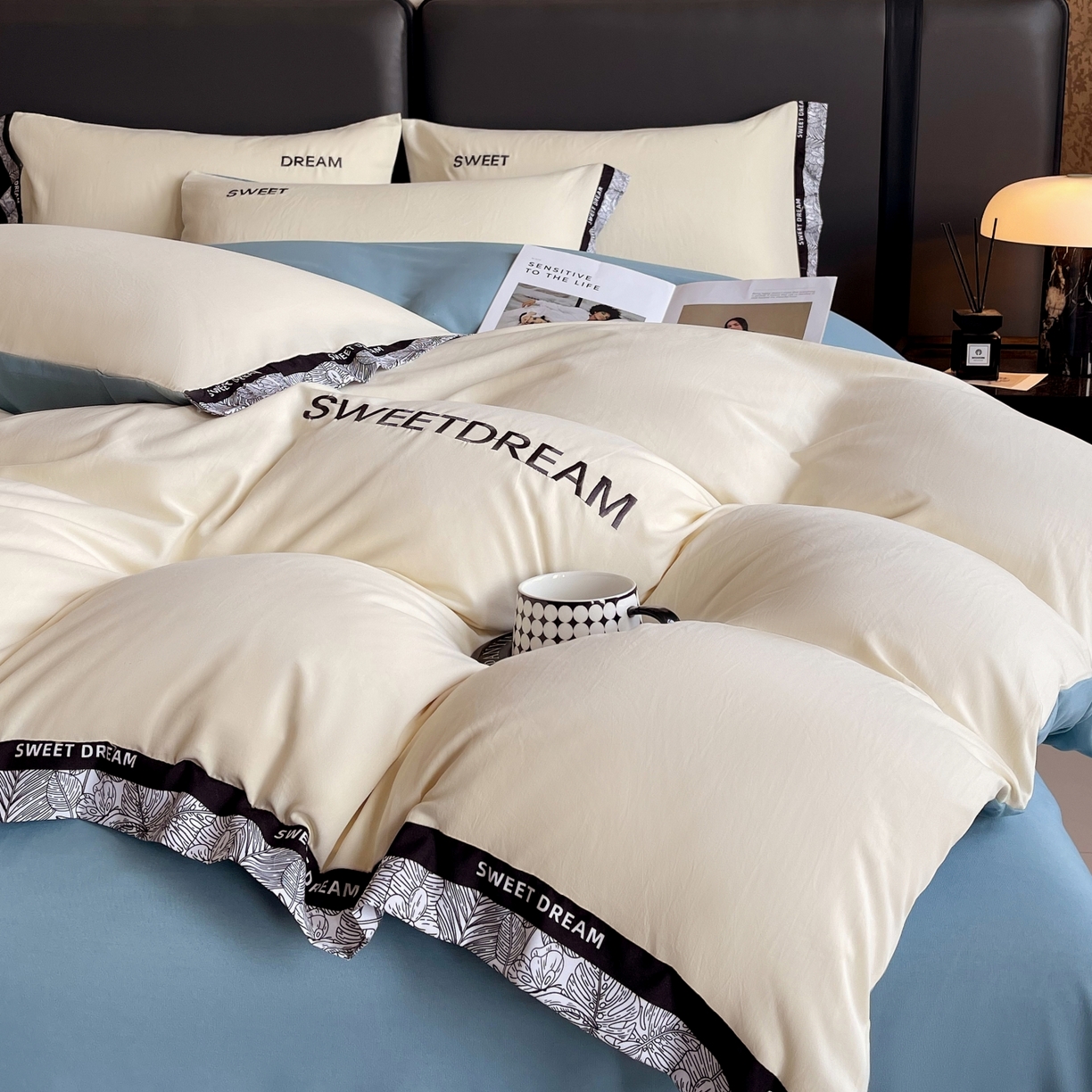 91家纺网 家纺一手货源 找家纺 大麦乐田 2025新款法式轻奢碳素刺绣磨毛四件套-北欧风情 北欧风情 奶白兰