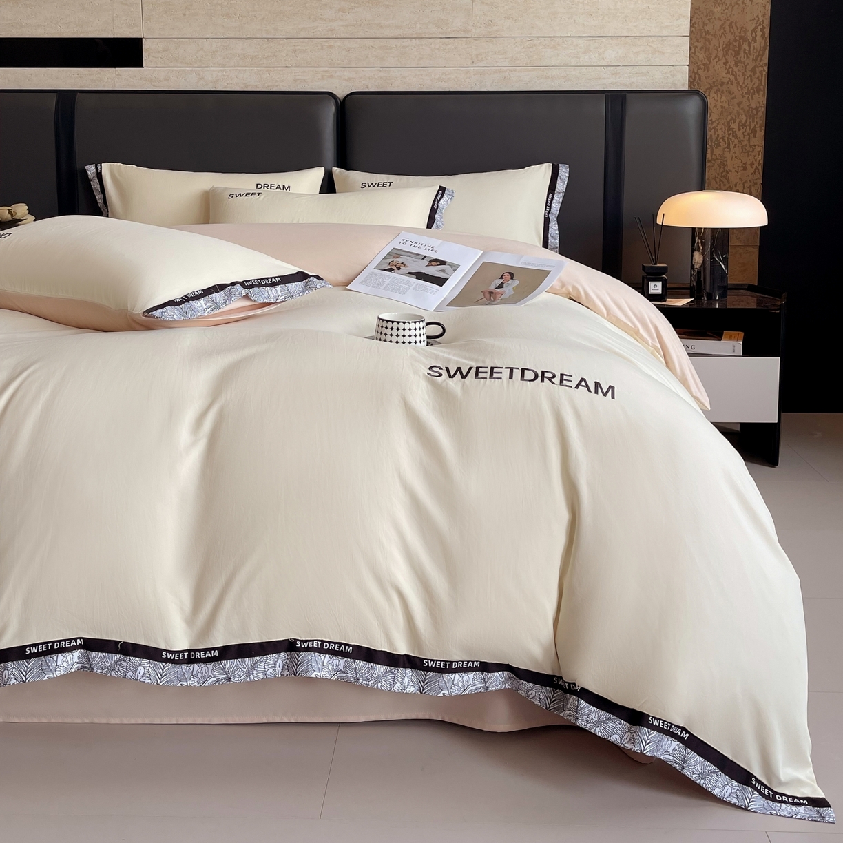 91家纺网 家纺一手货源 找家纺 大麦乐田 2025新款法式轻奢碳素刺绣磨毛四件套-北欧风情 北欧风情 奶白咖