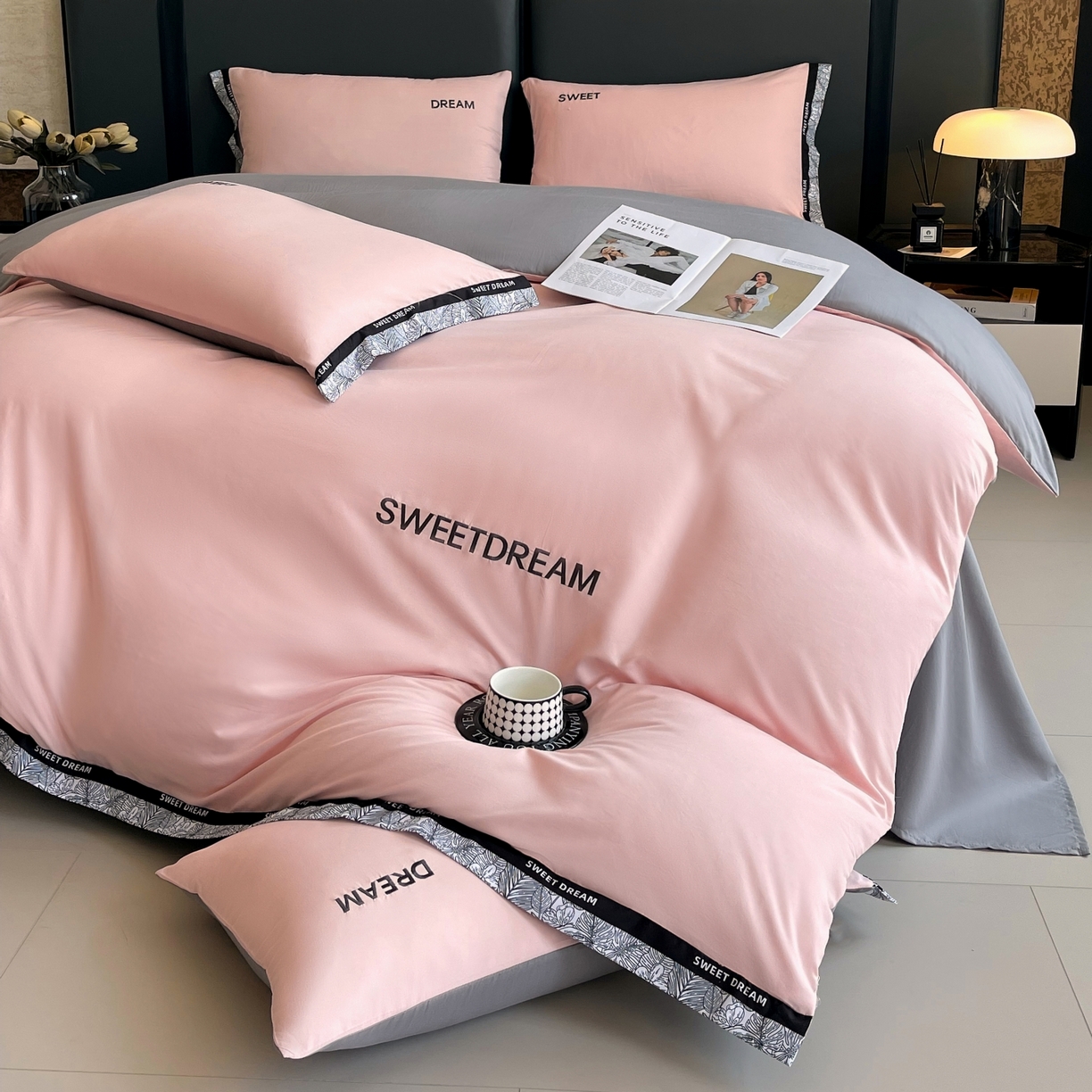 91家纺网 家纺一手货源 找家纺 大麦乐田 2025新款法式轻奢碳素刺绣磨毛四件套-北欧风情 北欧风情 香粉玉