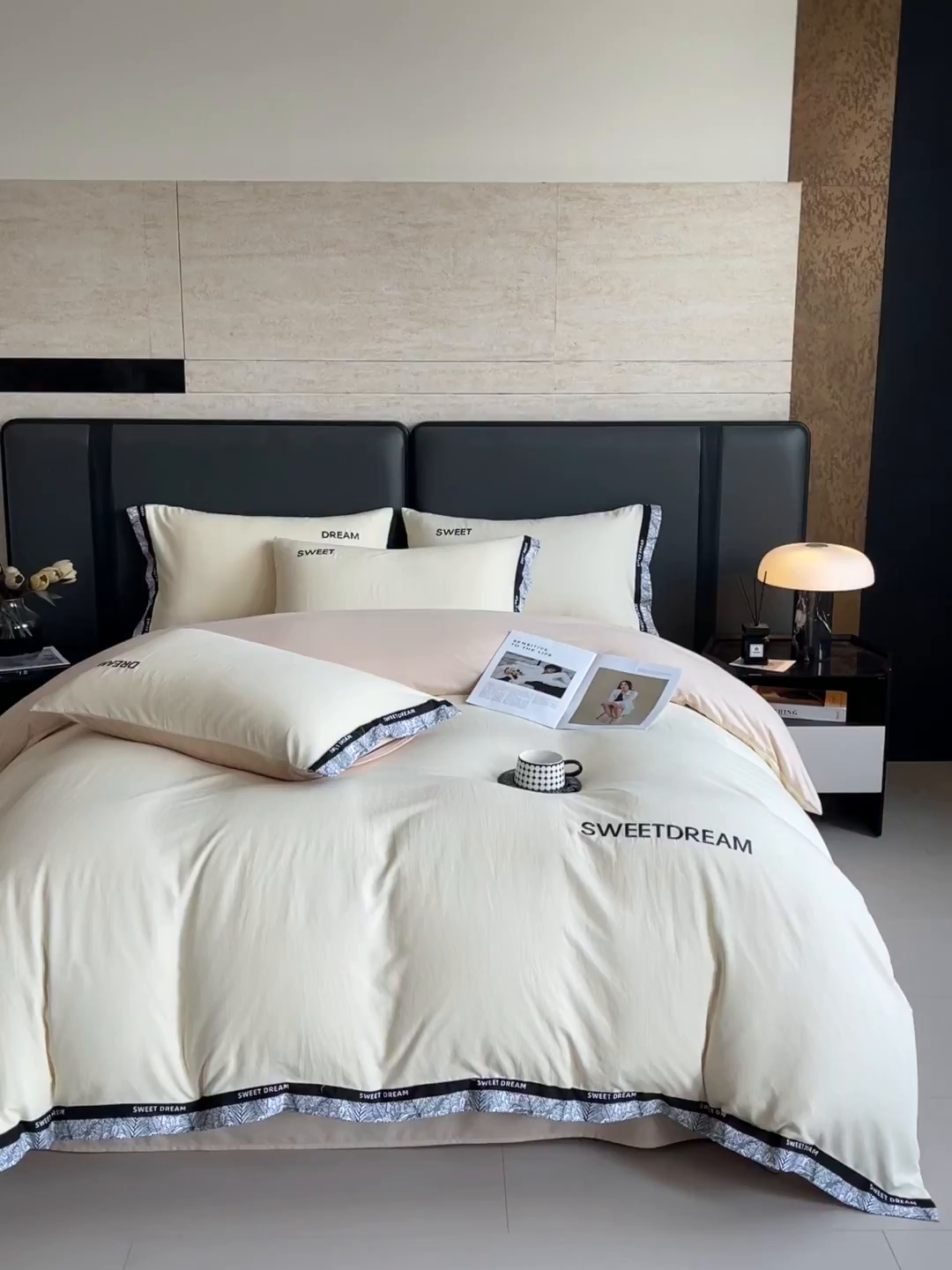 91家纺网 家纺一手货源 找家纺 大麦乐田 2025新款法式轻奢碳素刺绣磨毛四件套-北欧风情 北欧风情 奶白咖