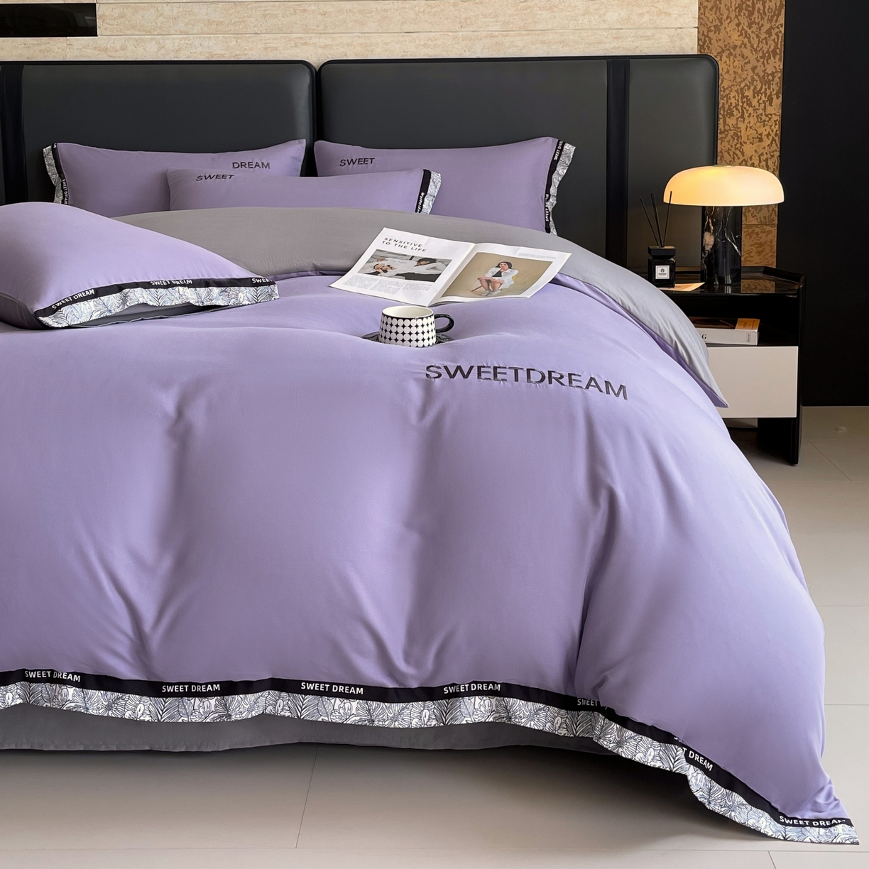 91家纺网 家纺一手货源 找家纺 大麦乐田 2025新款法式轻奢碳素刺绣磨毛四件套-北欧风情 北欧风情 梦幻紫