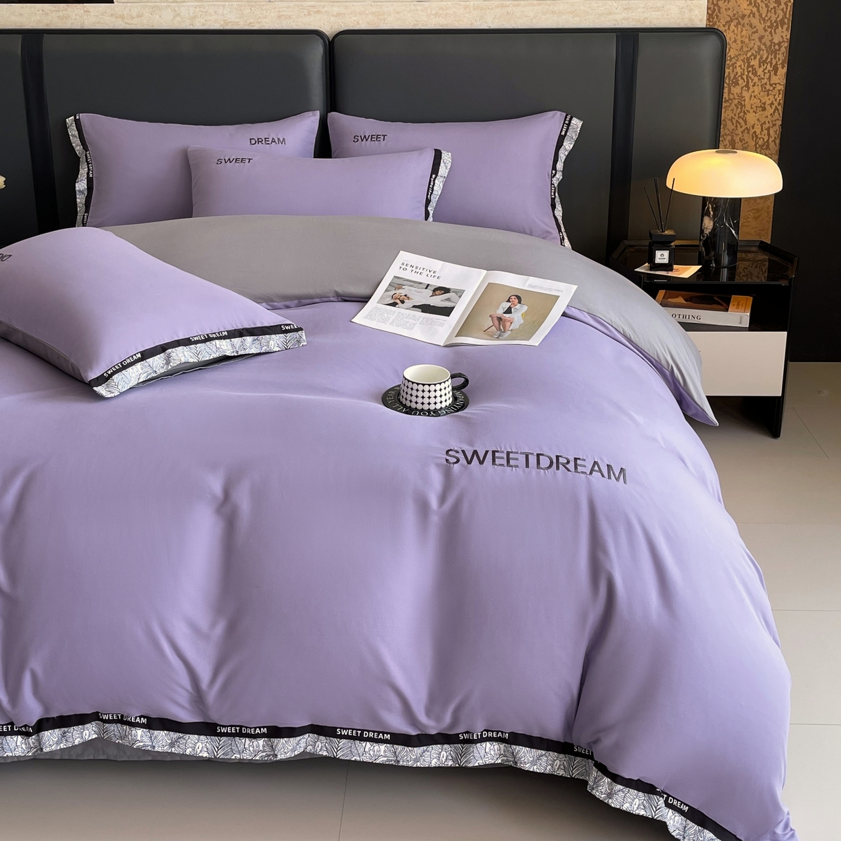 91家纺网 家纺一手货源 找家纺 大麦乐田 2025新款法式轻奢碳素刺绣磨毛四件套-北欧风情 北欧风情 梦幻紫