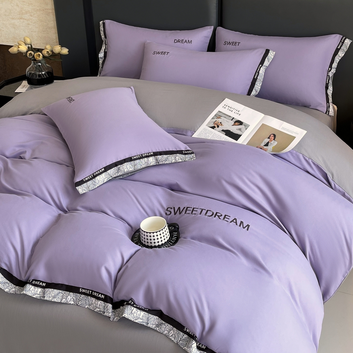 91家纺网 家纺一手货源 找家纺 大麦乐田 2025新款法式轻奢碳素刺绣磨毛四件套-北欧风情 北欧风情 梦幻紫