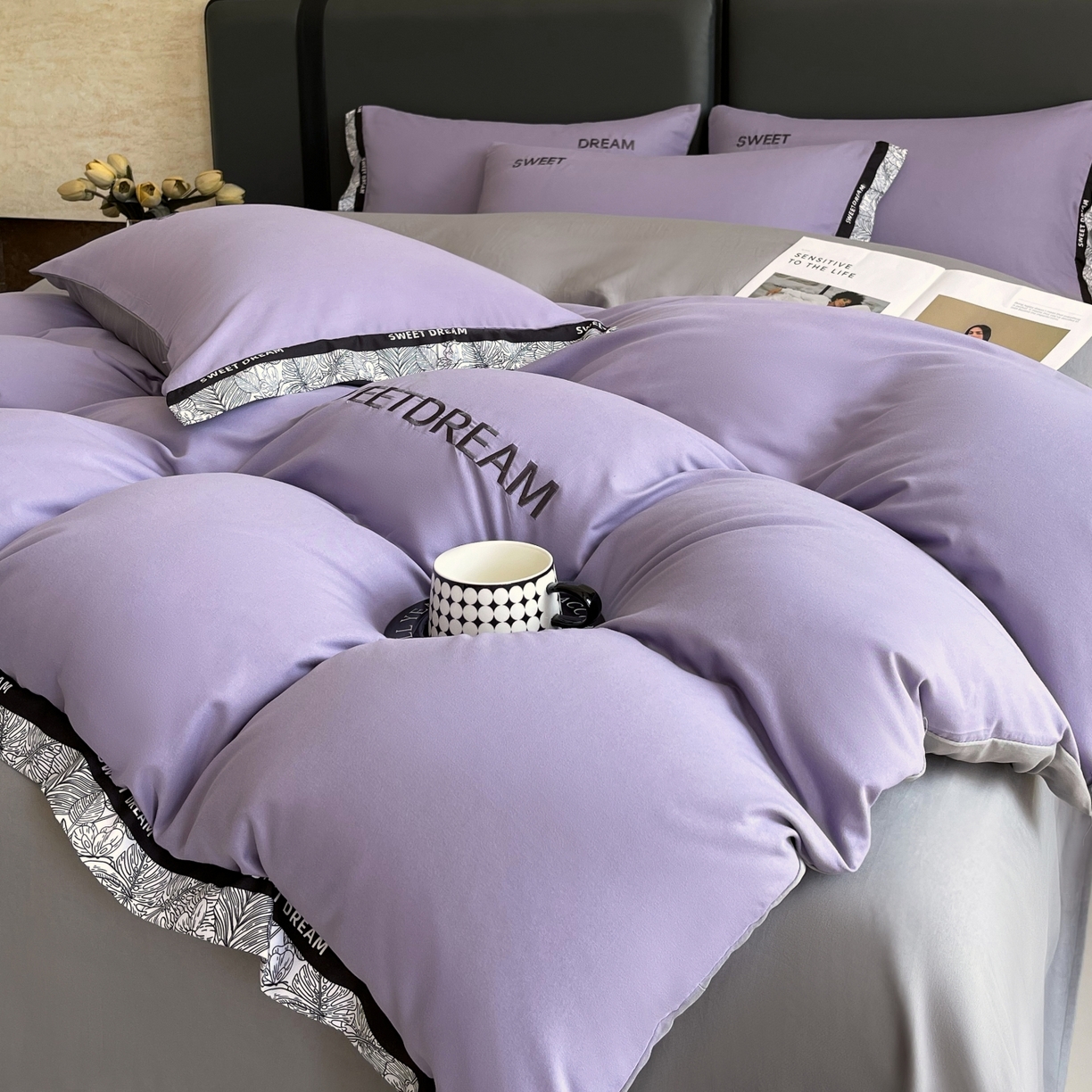 91家纺网 家纺一手货源 找家纺 大麦乐田 2025新款法式轻奢碳素刺绣磨毛四件套-北欧风情 北欧风情 梦幻紫