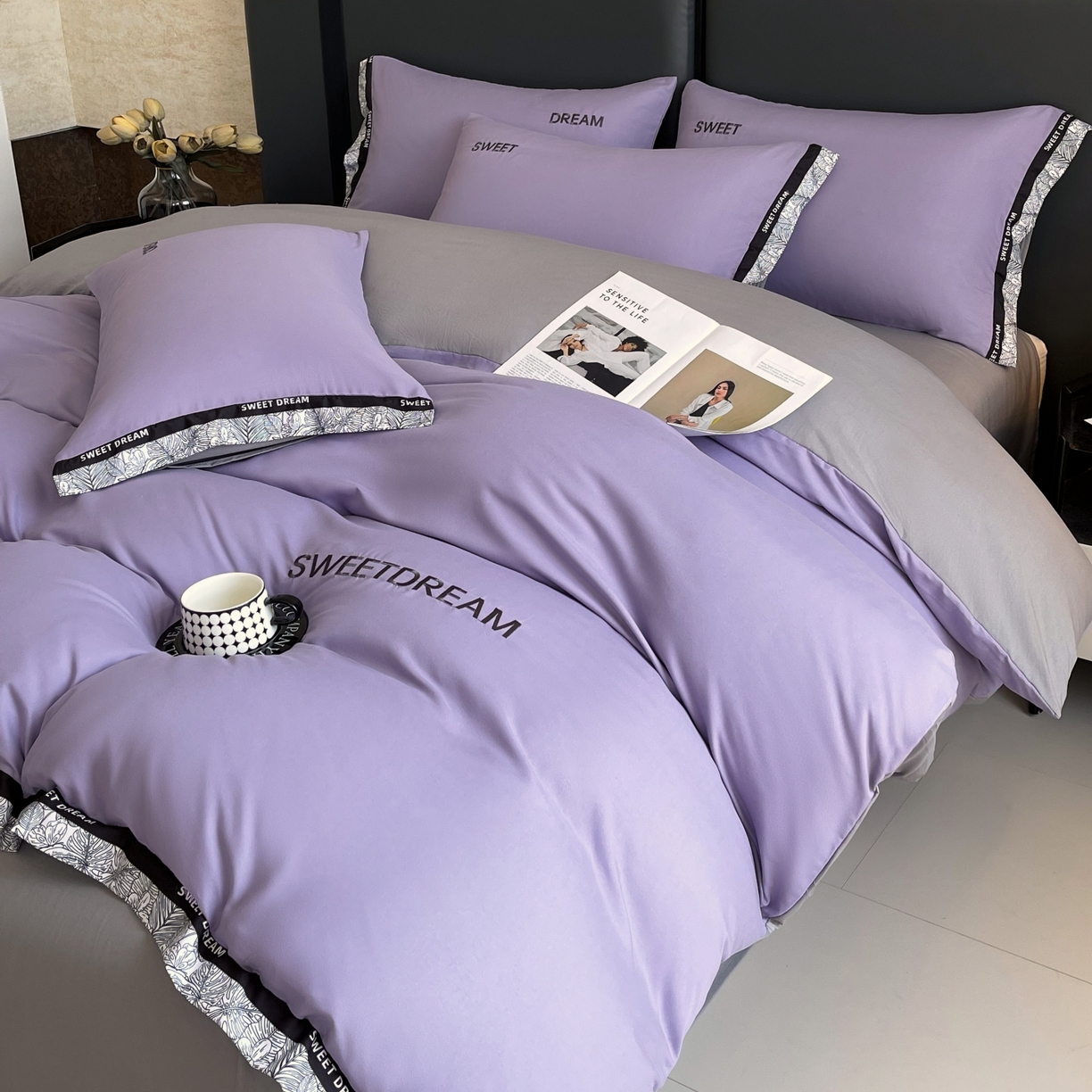 91家纺网 家纺一手货源 找家纺 大麦乐田 2025新款法式轻奢碳素刺绣磨毛四件套-北欧风情 北欧风情 梦幻紫